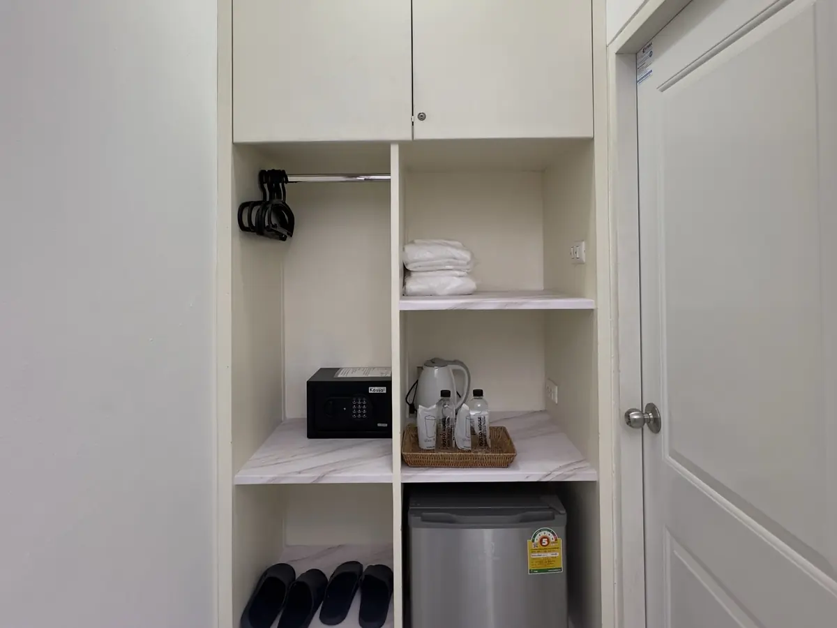 Built-in cabinet with safe, kettle and fridge, Twin room